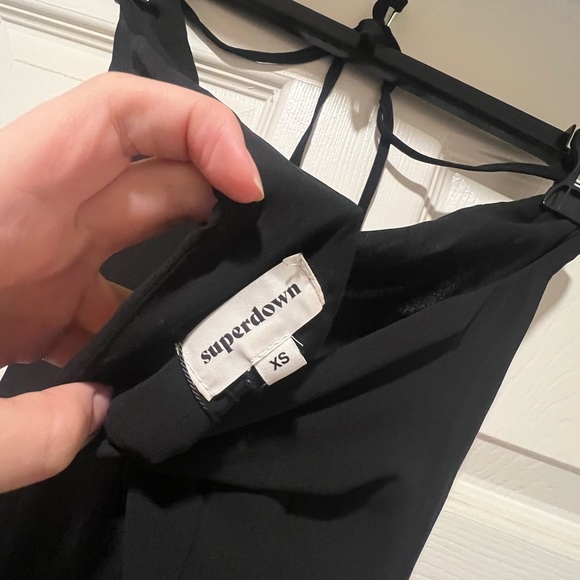 Superdown Revolve NWT nicola sheer maxi dress black halter tie high slit XS hoco - Picture 8 of 10